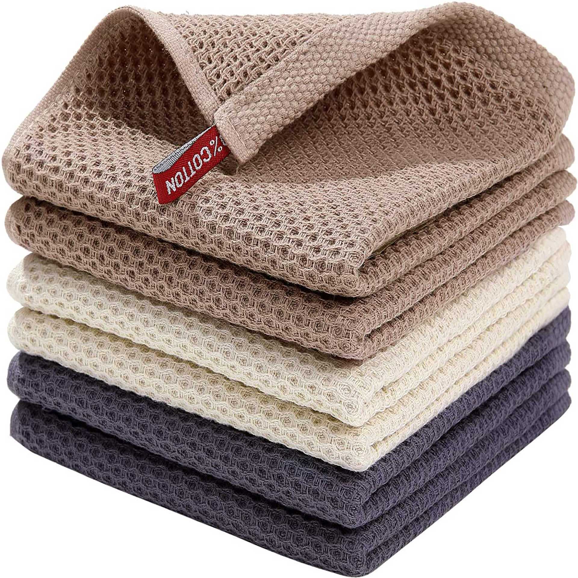 Amazon's best-selling pure cotton honeycomb kitchen towel set, easy to clean with hooks, Waffle square towels wholesale