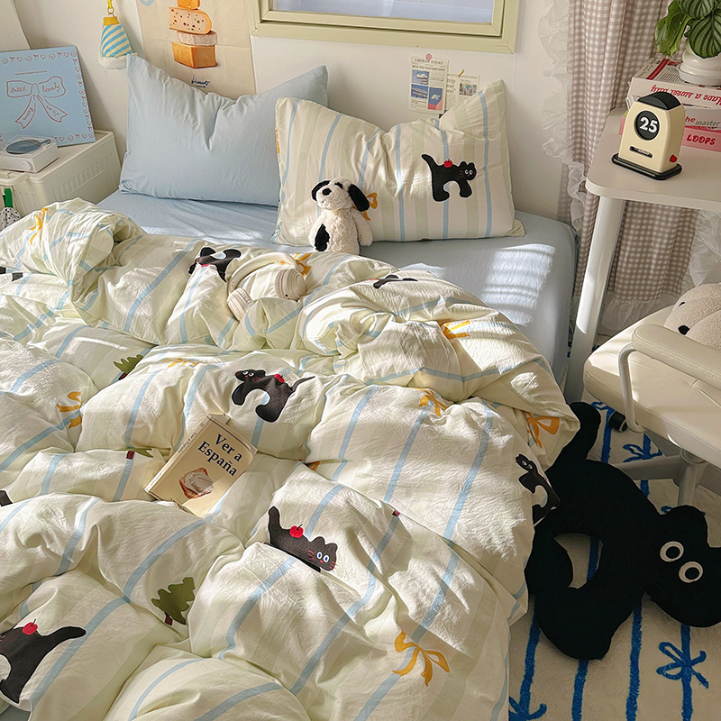 Class A washed cotton four-piece set for mother and baby, ins cream style pure cotton fresh and light bed sheet and quilt cover bedding