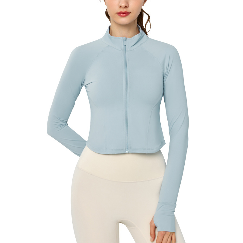 Outdoor Standing Collar Neck Protective Sunscreen Clothes Women Slim Running Coat Uv Protection Fitness Coat Long Sleeves Item Picture