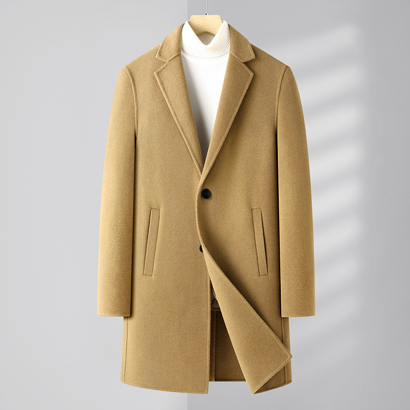 New men's mid-length double-sided woolen overcoat with detachable down lining, large-sized coat details Picture