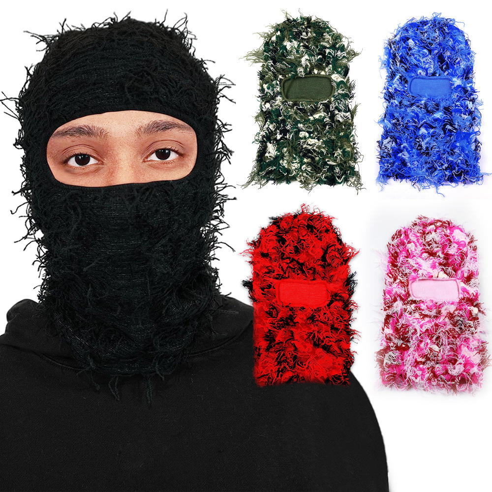 Cross-border Amazon bestseller: Distressed knitted headgear, jungle camouflage, quirky and funny, ski warm mask, all-in-one cap