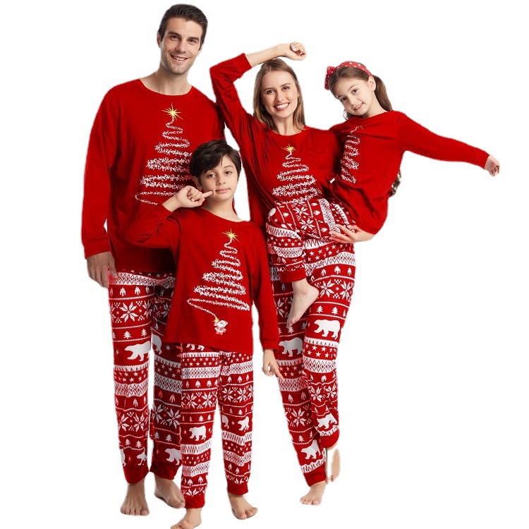 Amazon's new family-friendly Christmas all-cotton parent-child wear, pajamas and home decor for a European and American family of three Item Picture