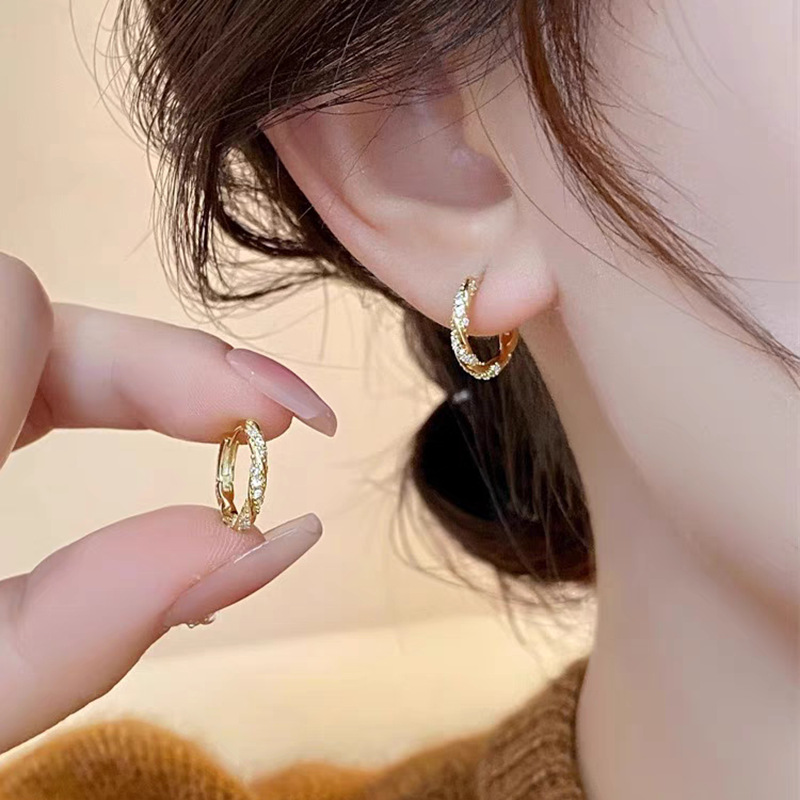 Simple Design Sense Diamond Ring Earrings Female 2024 New Temperament Fashion Exquisite Buckle Earrings Explosive Earrings Application Scenario