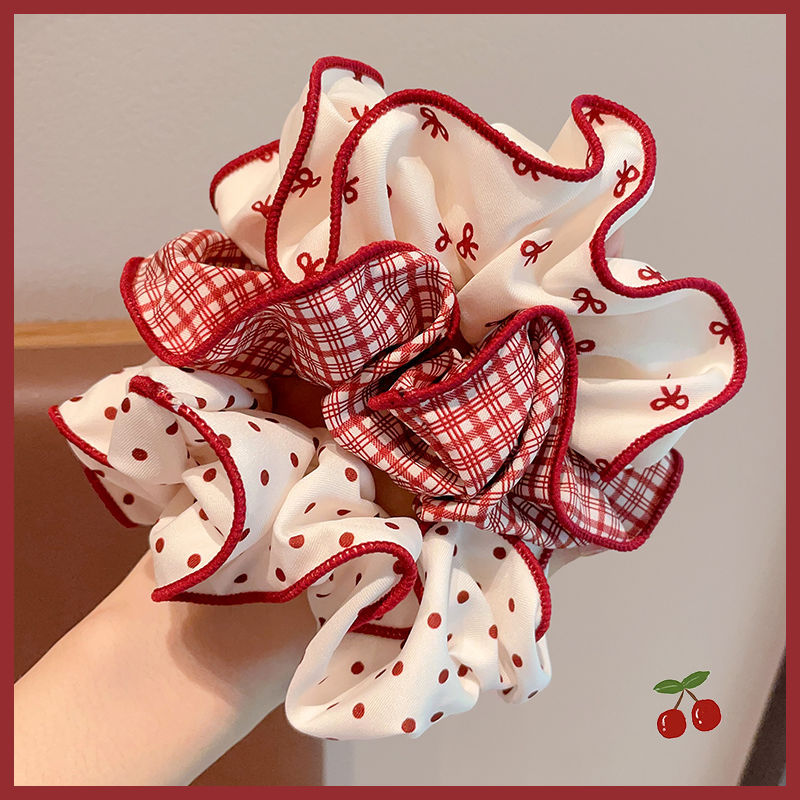 Ankela red headwear, children's large intestine ring, no hair damage, girls' hair tie, girls' bun hairstyle, high elasticity hair ring Specification image