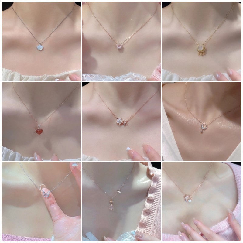 Love Clavicle Chain Rose Gold Necklace Female White Fritilla Zircon Simple Geometry With Light Luxury Small Temperament Choker