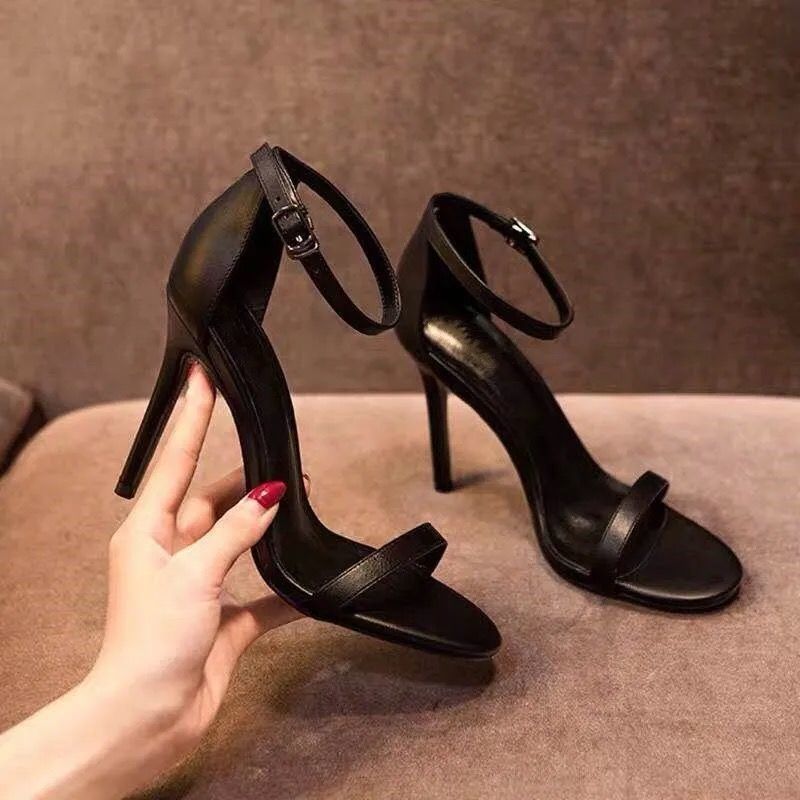 High-Heeled Sandals For Women 2022 New Net Red Black One-Line Buckle High Heels For Women Slim With Sexy Soft Leather details Picture
