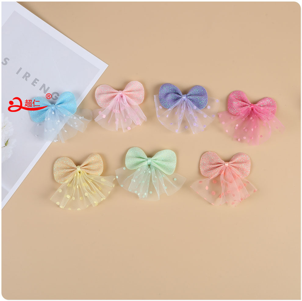 Hand-Made Bows Japanese And Korean Style Hair Accessories Gift Clothing Accessories New Sequins Polka Dot Tulle Skirt Bows Can Be Produced details Picture