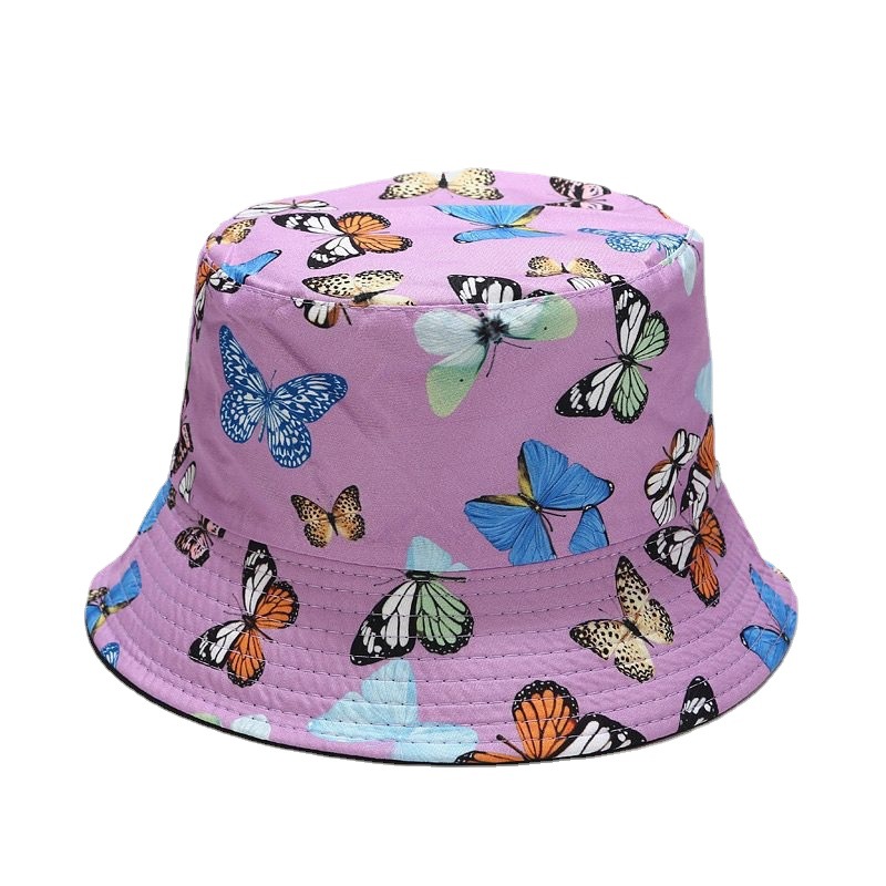 Cross-border trade butterfly fisherman's hat with printed double-sided wearable basin hat, spring and summer vacation style fashionable sunshade and sun protection hat Specification image