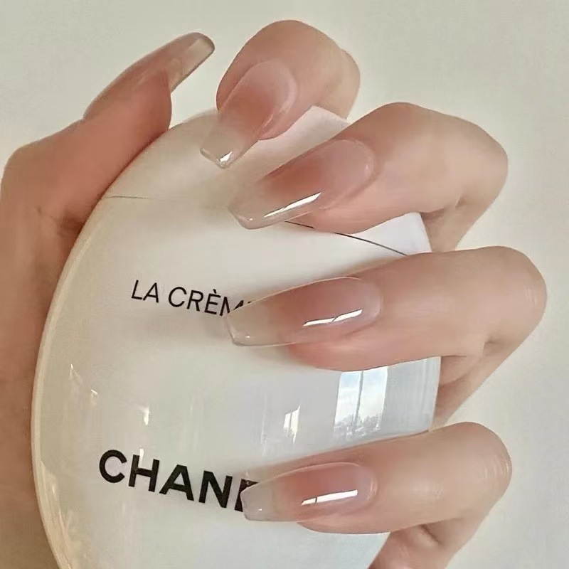 Long gradient nude color wearable nail polish, elegant blush nail polish pieces, clean and whitening, minimalist and pure, 24 pieces finished product wholesale