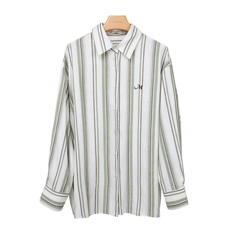 themind vertical striped long-sleeved shirt for Women 2022 Autumn New Collection Korean Style loose Casual cardigan 61020 Item Picture