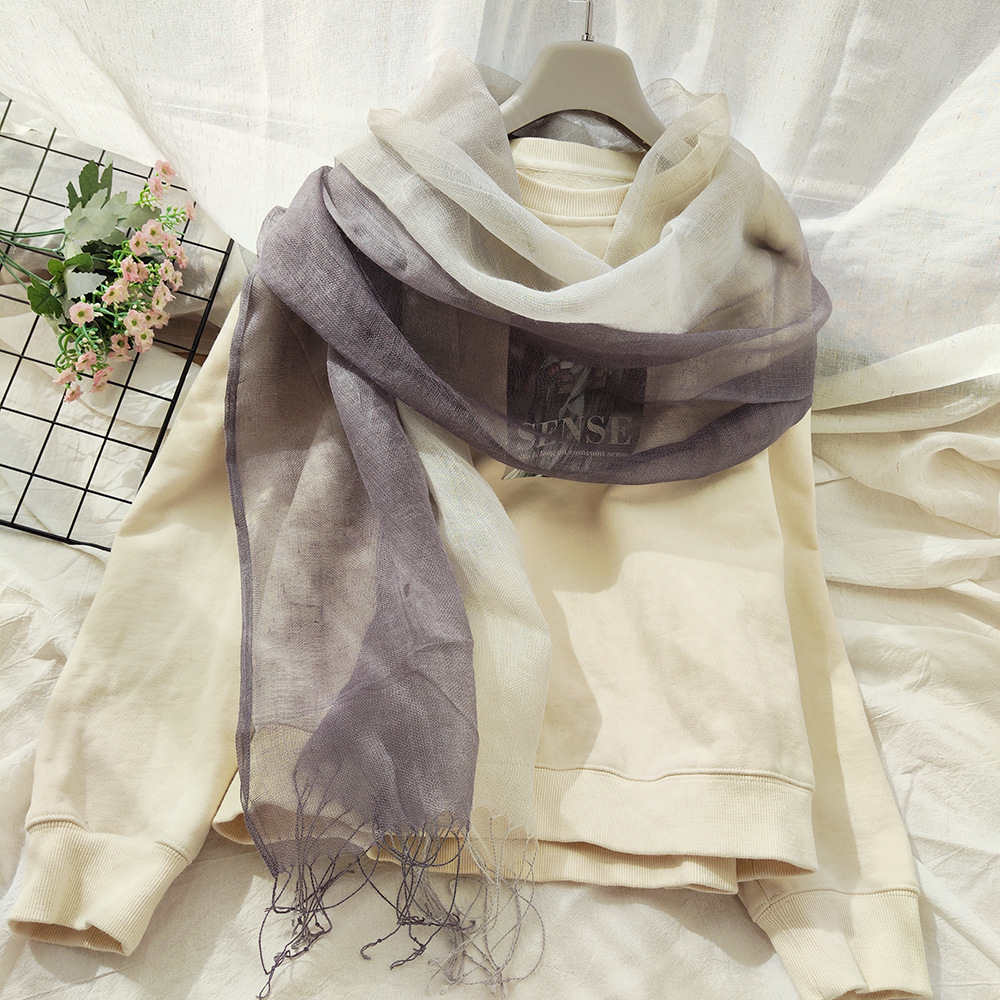 National Style Color Hand-Painted Scarf Literary Retro Linen Scarf Female Gradient Color Cotton Hemp Scarf Thin Shawl Foreign Trade Specification drawing