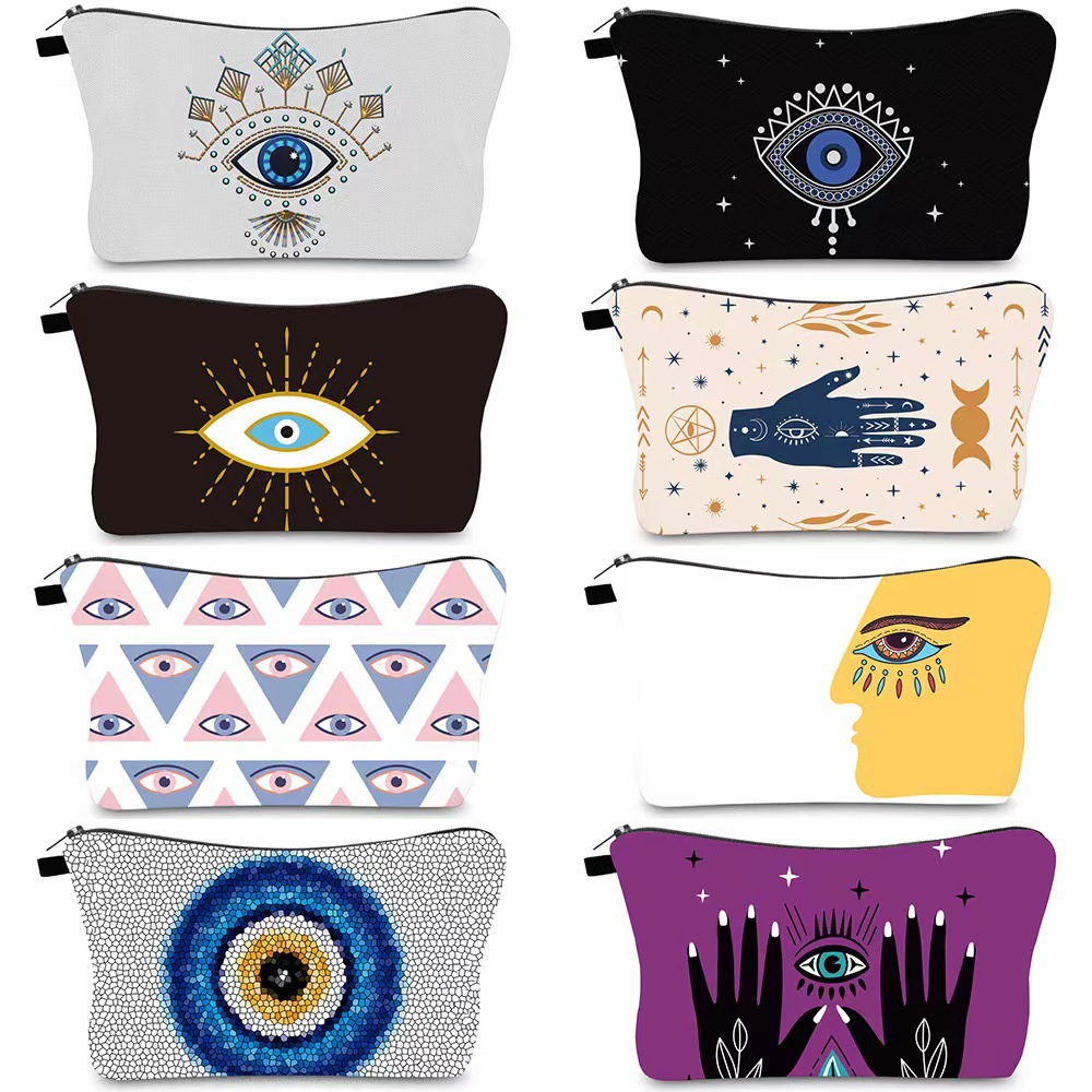 Cross-Border Sales Devil's Eyes Printed Makeup Bag Travel Storage Bag Portable Handheld Toiletry Bag full figure