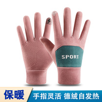New De velvet warm gloves ladies touch screen winter plus velvet thickened outdoor cycling cold and windproof cross-border wholesale