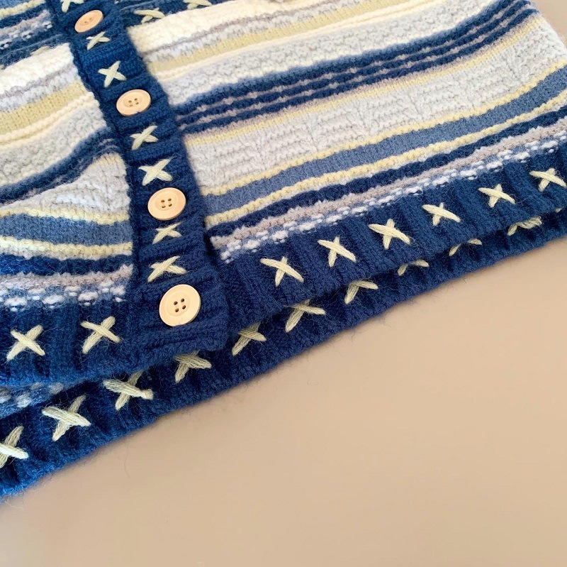 Ocean star heavy industrial ambiente sentido suéter abrigo cardigan mujer diseño sentido nicho holgado cuello redondo jersey de un solo botón Specification image