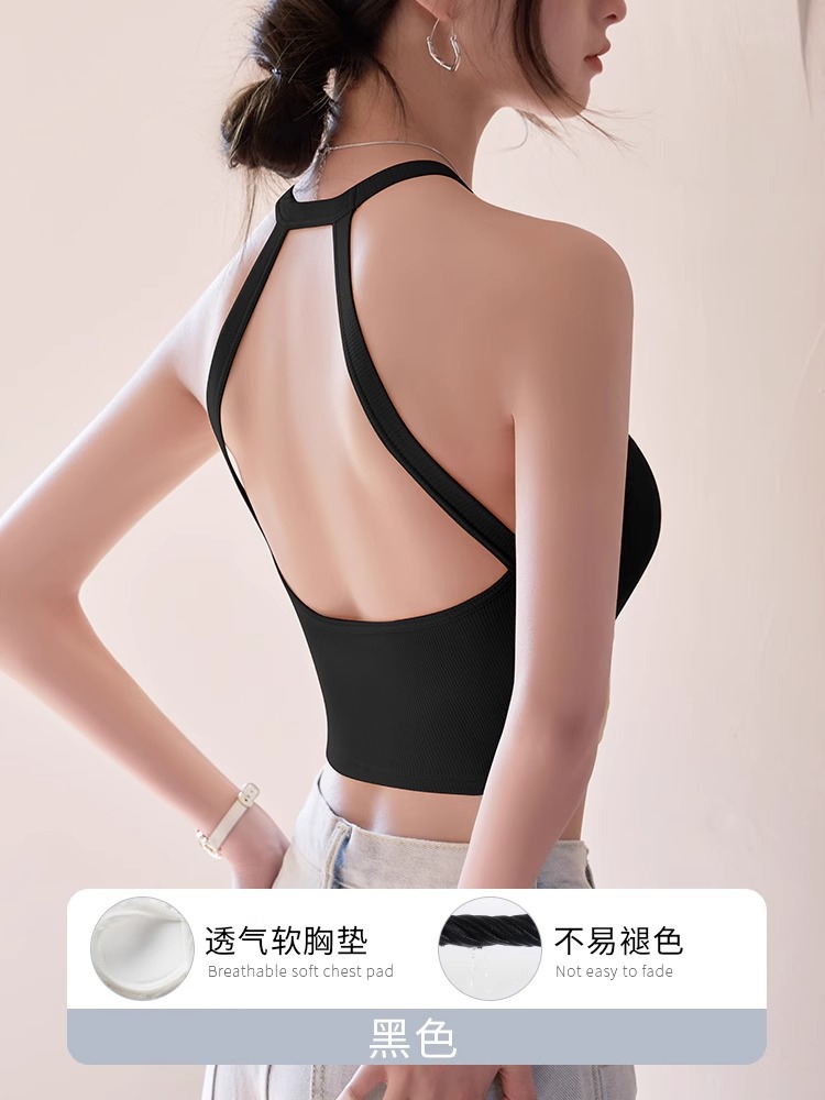 A halter top is a versatile and fashionable choice for women. It can be worn as an inner layer with a chest pad and a bra, revealing the navel Item Picture