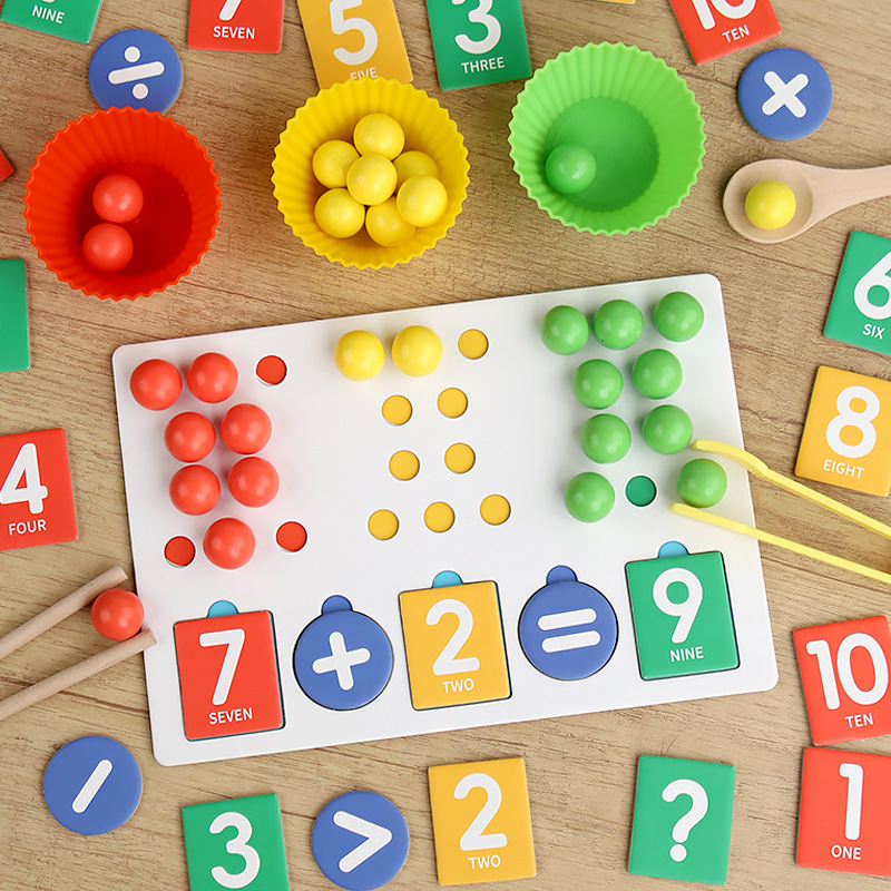 Cross-border children's bead-picking, digital decomposition operation toys, color recognition, math, arithmetic matching early education toys Specification image