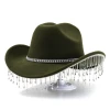European and American cross-border independent station water diamond tassel water drop Western cowboy top hat, party festival women's felt jazz hat Item Picture