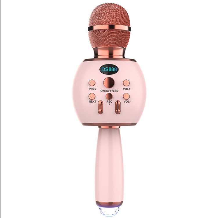 工厂直销 新款 带灯双人合唱户外卡拉OK音箱话筒一体机DS888无线蓝牙麦克风