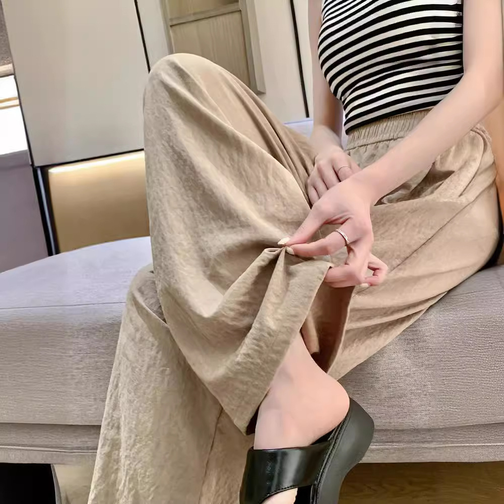 Petite textured acetate Yamamoto pants, blue 2024 spring collection, high-waisted, laid-back style, wide-leg pants, summer women's drape Specification image