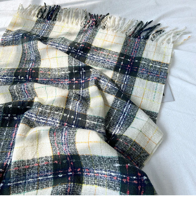 New winter Maillard faux cashmere checkered scarf for women, Korean style, sweet and high-end, versatile, thickened shawl pic 9