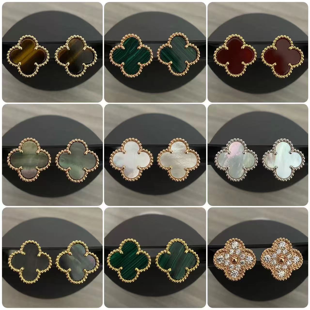 Cross-border titanium steel four-leaf clover ear studs for women, 18K gold, fashionable, simple and versatile mother-of-pearl jewelry ear bone studs are selling well in wholesale