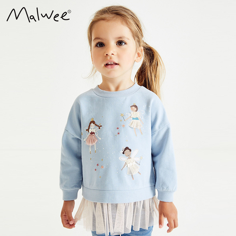 现货malwee秋季新款欧美中小童女童装棉洋气裙摆上衣长袖小童卫衣