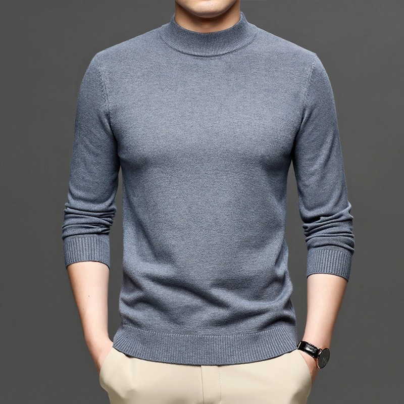 SAN Dao Live's new autumn and winter solid-color semi-high-neck cashmere men's slim-fit sweater, men's base layer cashmere sweater for men Specification image