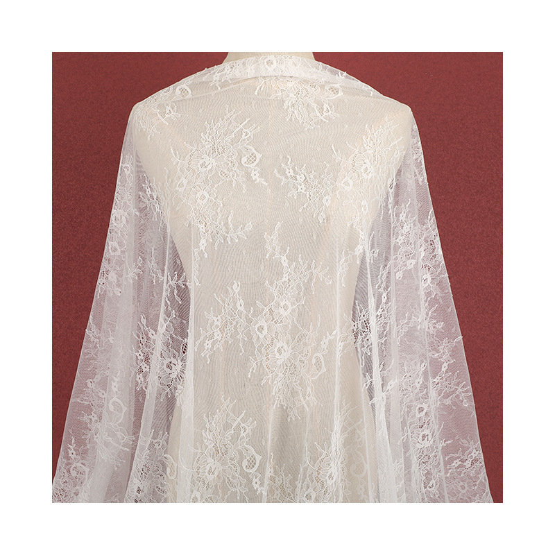 Factory-customized full-width lace fabric warp knitted stretch lace fabric dress with Lolita lace trim Item Picture