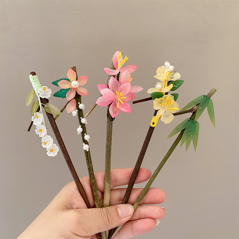 新中式古风汉服花朵发簪中国风盘发头饰发钗简约现代丸子头女发饰