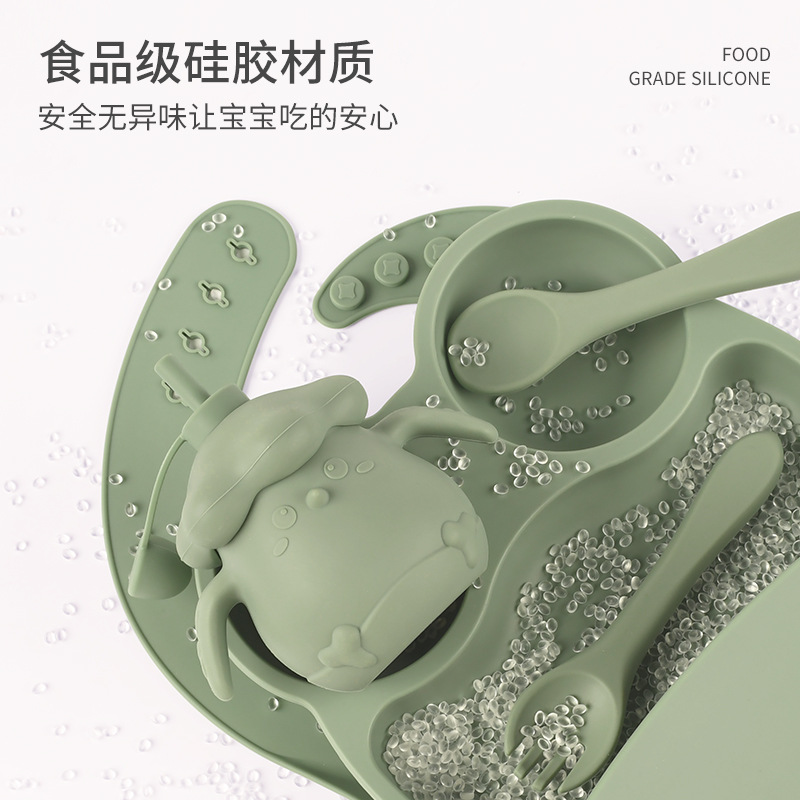Cross-border baby food products silicone dinner plate set, food-grade high-temperature resistant, anti-slip, anti-drop, suction cup separator details Picture