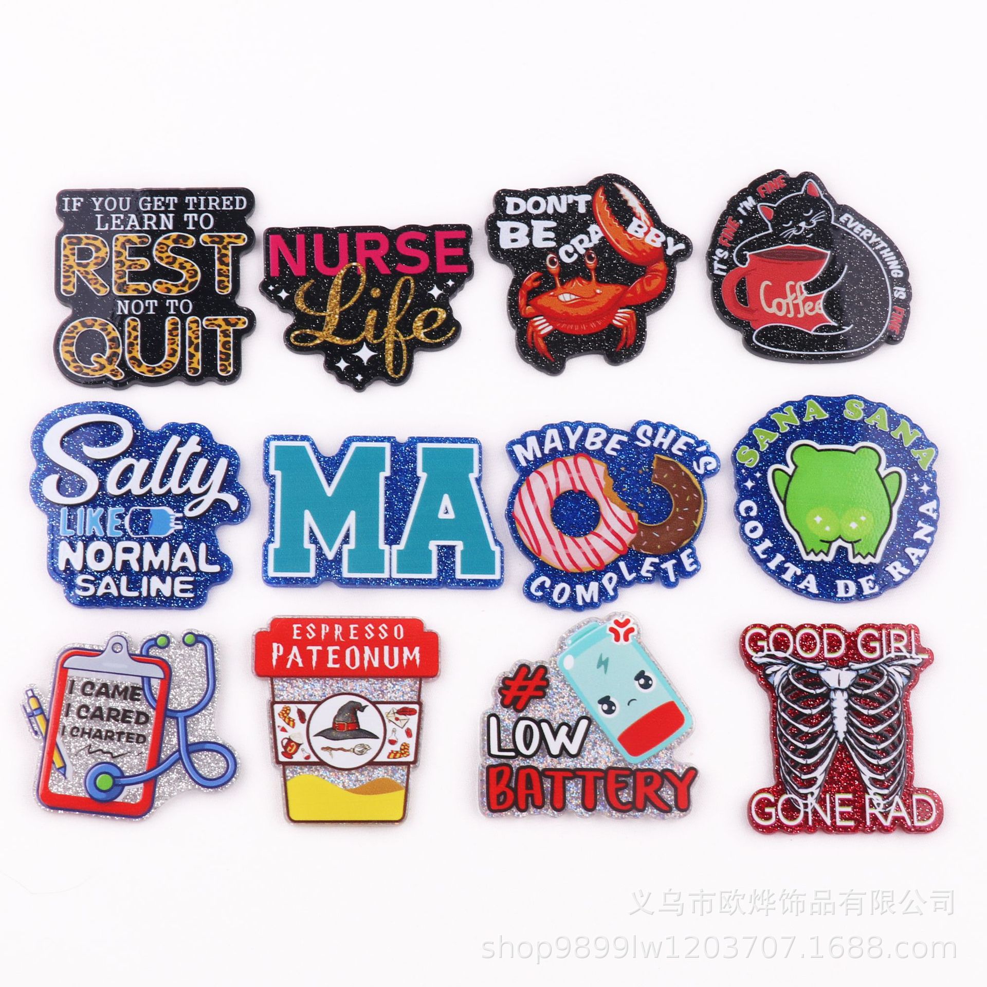 New Cartoon Cross-Border Medical Series Arc Flash Powder Letter Cat Crab Bag Jewelry Acrylic Diy Accessories
