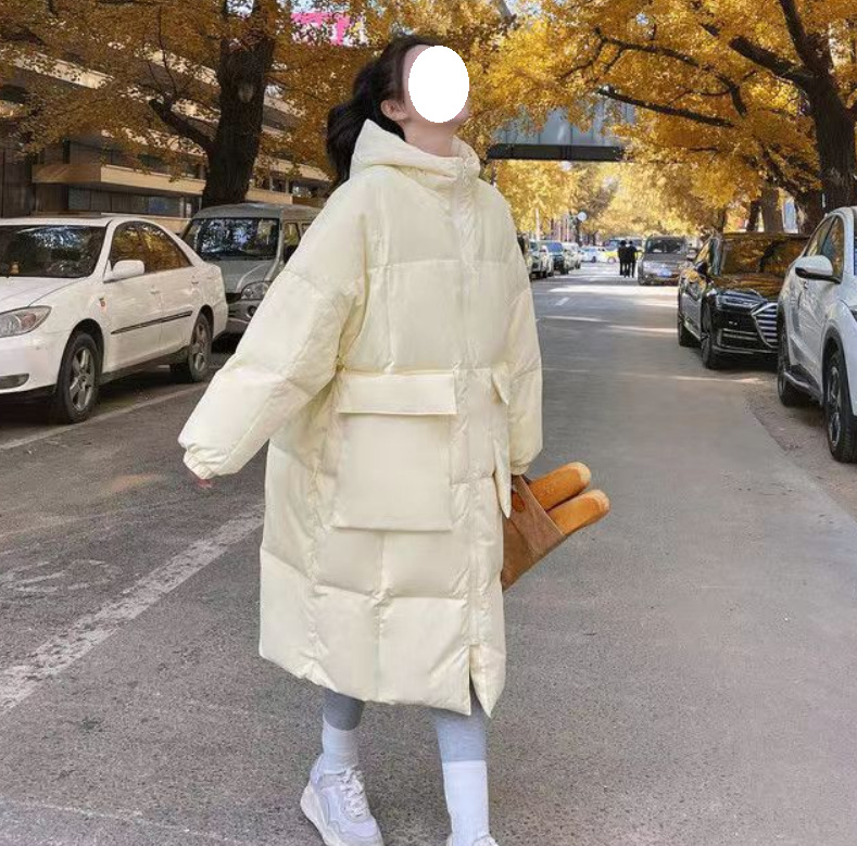 奶黄羽绒棉服女中长款2022年冬季新款韩版chic面包服棉衣加厚外套详情图3