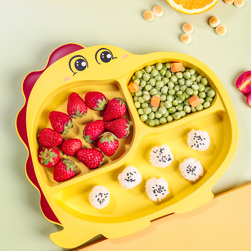 Small Bamboo Fiber Antibacterial Baby 4-Piece Tableware Set Children's Chicken Plate Separated Kindergarten Bear Plate