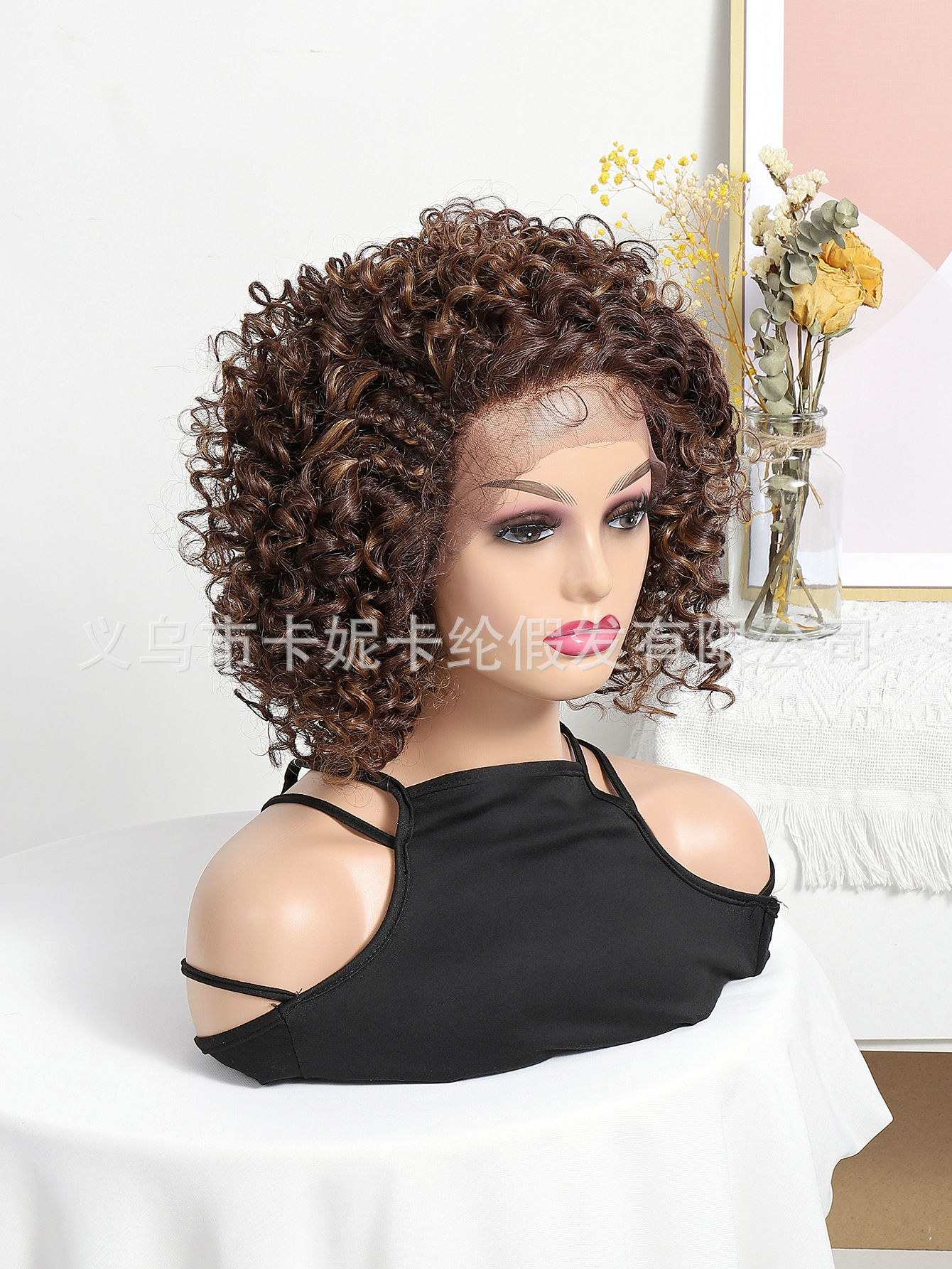 New African bestseller small roll explosion hairstyle chemical fiber high-temperature silk wig front lace wig head cover manufacturer customization Application Scenario
