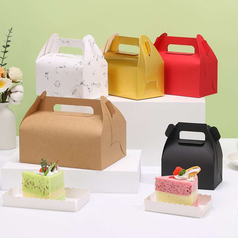 Hand-held pastry box, kraft paper baking cut pieces, mousse dessert packing box, afternoon tea packaging box, snowflake pastry box