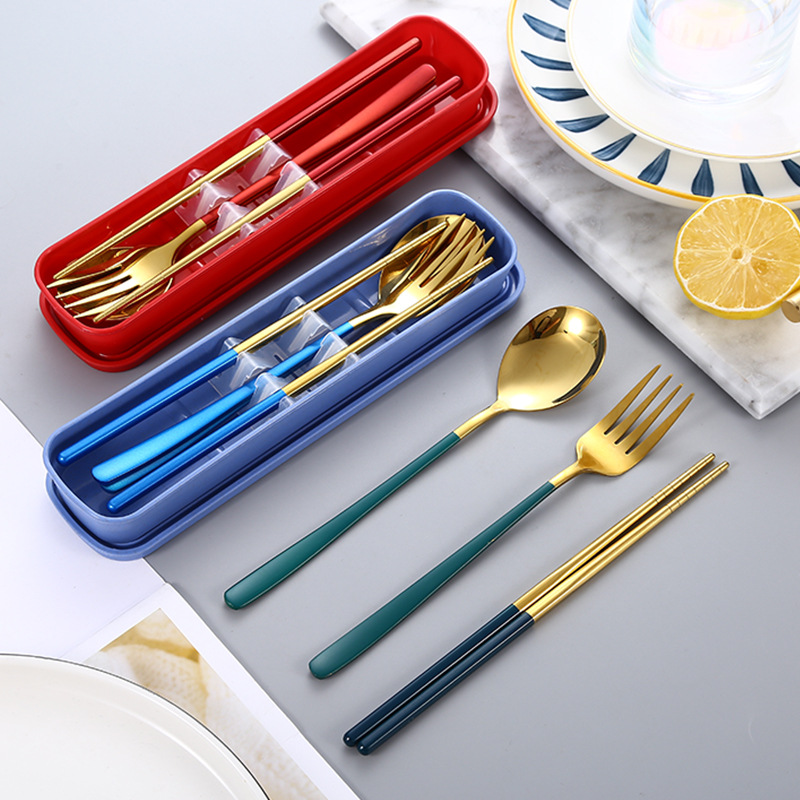 304 stainless steel portable tableware, Korean-style spoon and chopsticks set, student outdoor spoon, fork and chopsticks set, customizable logo details Picture