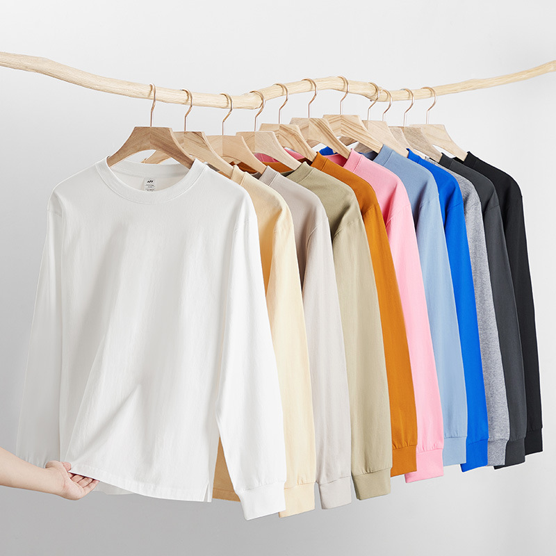 Live-streaming bestseller: 230g pure cotton long-sleeved round-neck men's large-sized loose base white T-shirt wholesale for women Specification image
