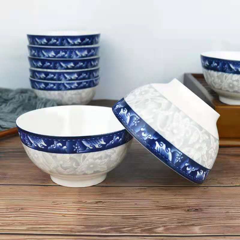 Qingzhi Yuman Bowl Noodle Bowl, large capacity, fresh and light blue and white porcelain, retro rural inn, Qingzhi Yuman Canteen Bowl details Picture