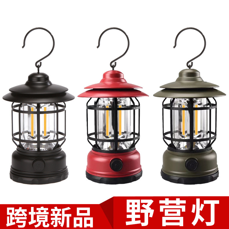 Multi-functional outdoor camping lamp, tent lamp, retro camping horse lamp, cob emergency portable lamp, USB charging portable lamp