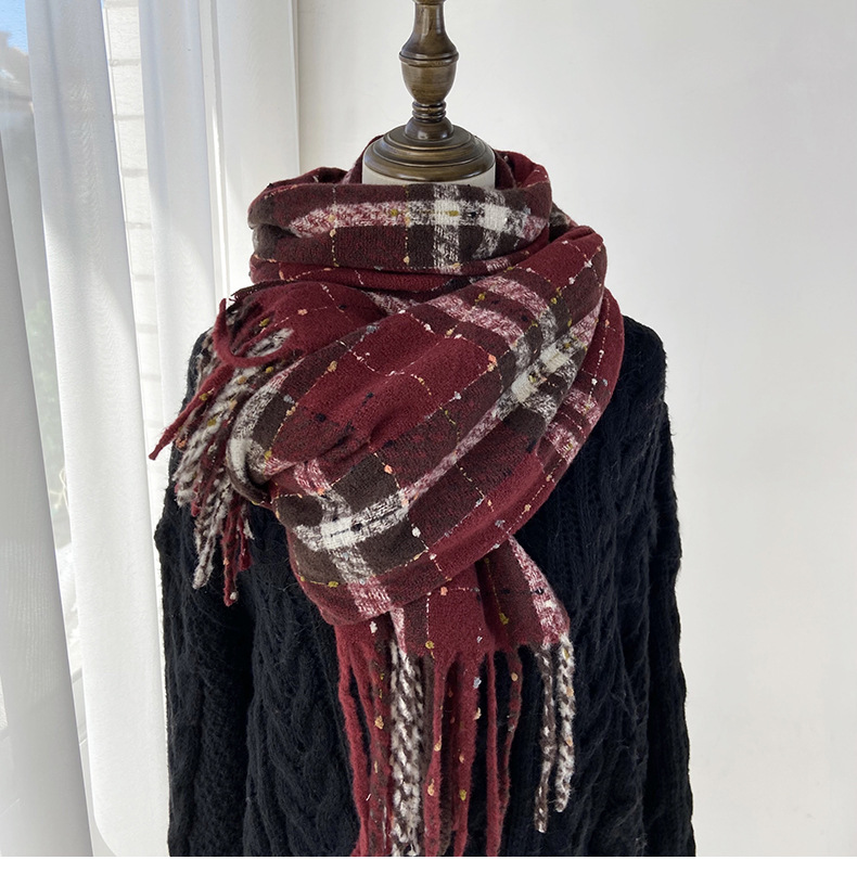 围巾女冬季新款韩系仿羊绒格子围脖学生甜美保暖加厚流苏披肩批发详情19