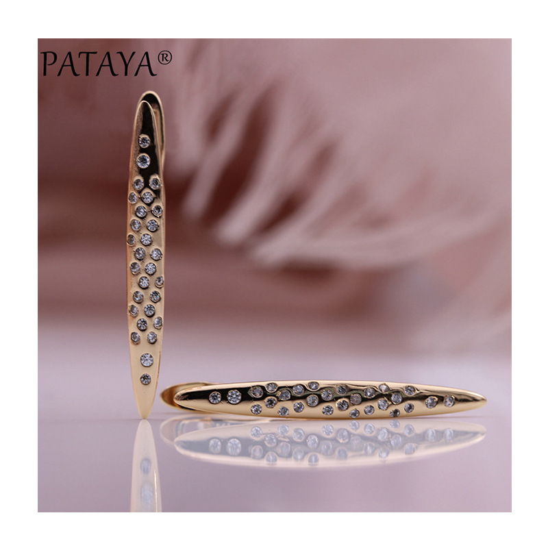 PATAYA585玫瑰金真金保色电镀耳环跨境直供耳环微镶锆石耳环耳饰