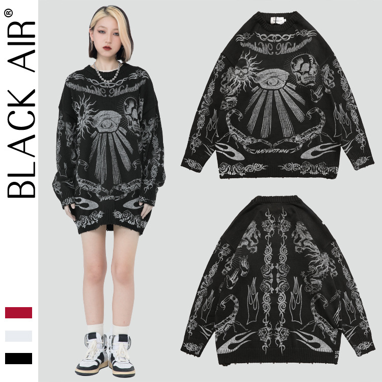 MADEEXTREME's 2021 autumn/winter new men's sweater collection features an aged skull print American streetwear knitwear trend Application Scenario