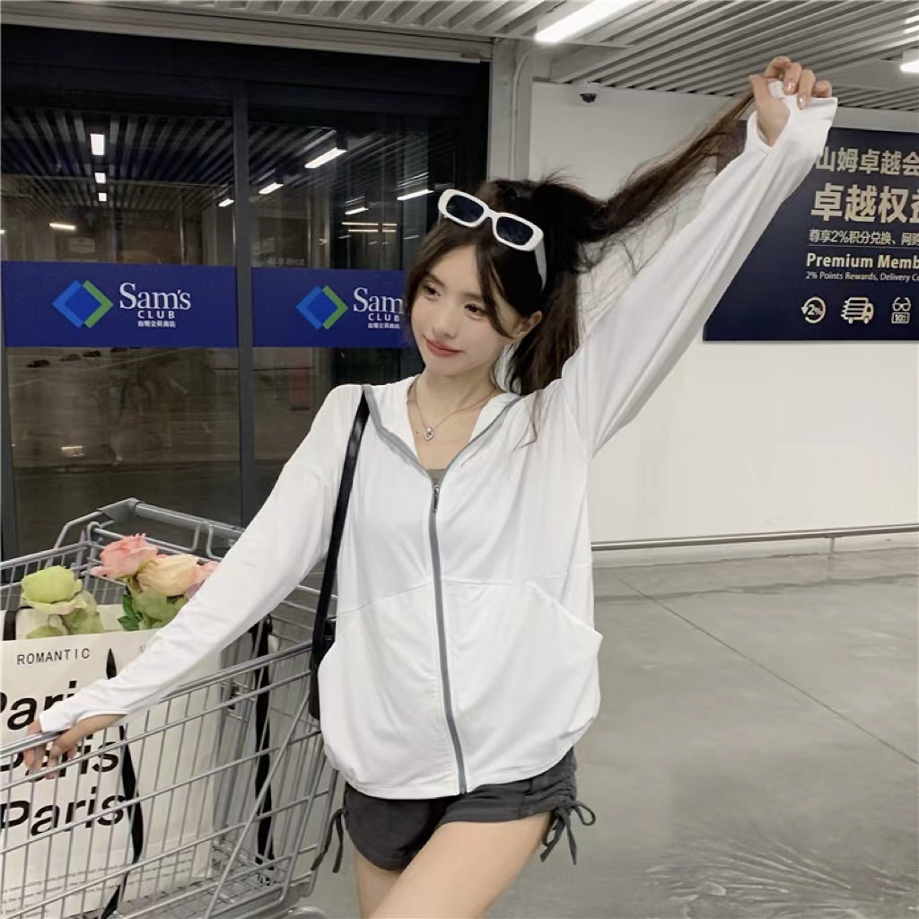 Hooded Sun Protection Clothes Women Thin Breathable Long Sleeve Summer New Loose Ice Silk Sun Protection Coat Women Sun-Protective Cardigan details Picture