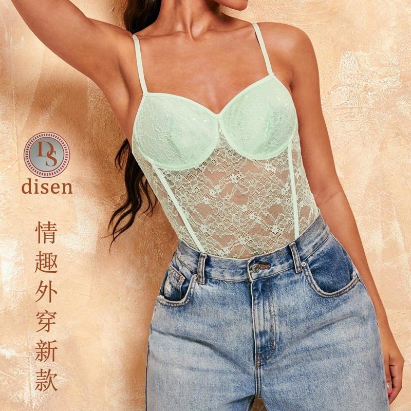 欧美2022夏季爆款性感吊带胸衣蕾丝内衣 时尚外穿情趣连体衣定制