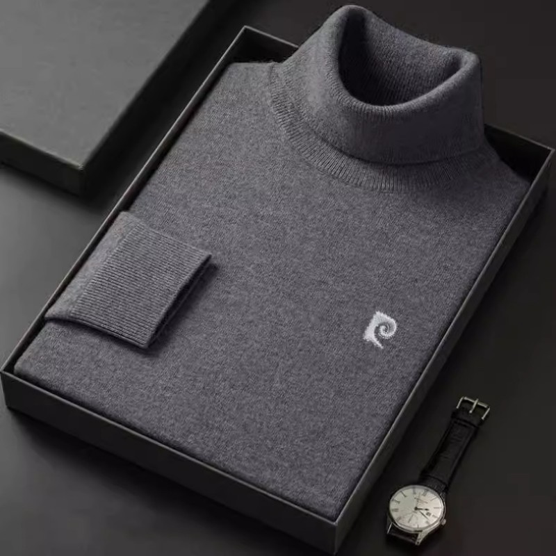 Brand embroidered men's pure cashmere sweater, high neck, thickened and warm in winter, with a casual base layer of wool sweater for men details Picture