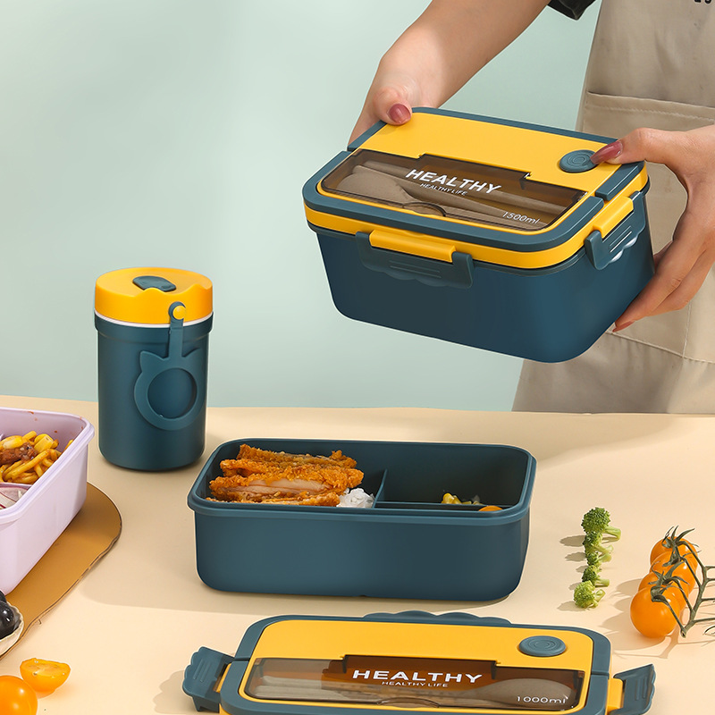 2022跨境爆款塑料分格饭盒便当盒学生成人可微波炉加热手提午餐盒