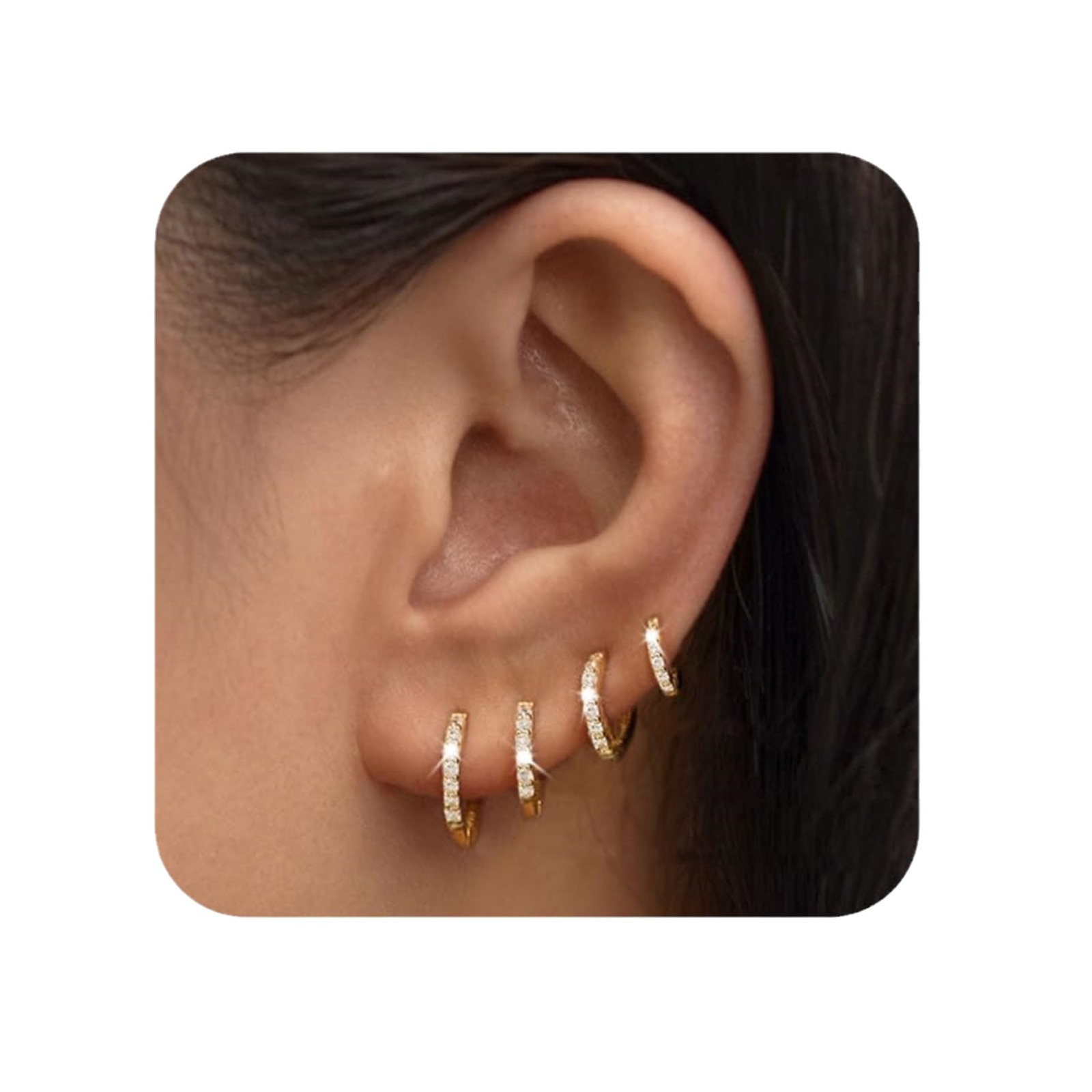 Brass and real gold electroplated, a popular cross-border bestseller in Europe and America, simple and fashionable women's ear ring set with zircon circles Item Picture