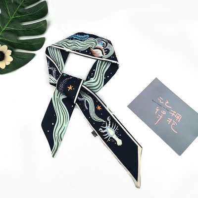 Autumn and winter new products: Letter French silk scarves, women's long scarves, suit neckerchiefs, ins tie heads, decorative ribbons Specification image
