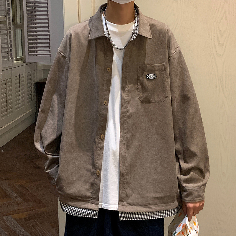 春秋款男士工装长袖衬衫港风休闲宽松版免烫商务衬衣男装外套