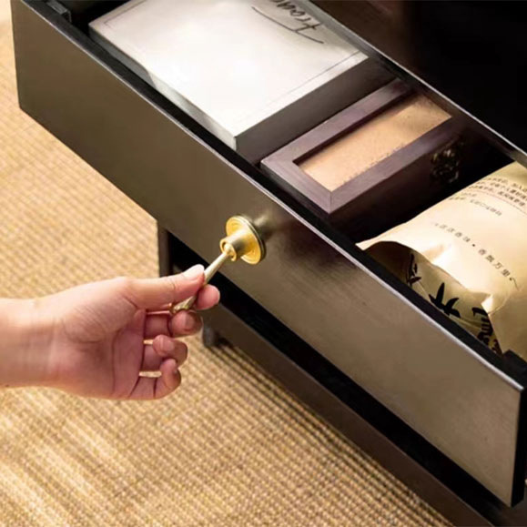 Zinc alloy handle, simple handle, Chinese single hole, golden copper color, drawer, cabinet, bedside table, door, hanging ring, concealed buckle Application Scenario